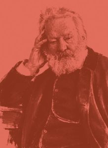 Illustration au trait brique : portrait de Victor Hugo.
