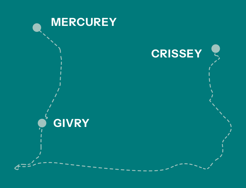 Tracé du troisième itinéraire : Crissey, Givry, Mercurey.