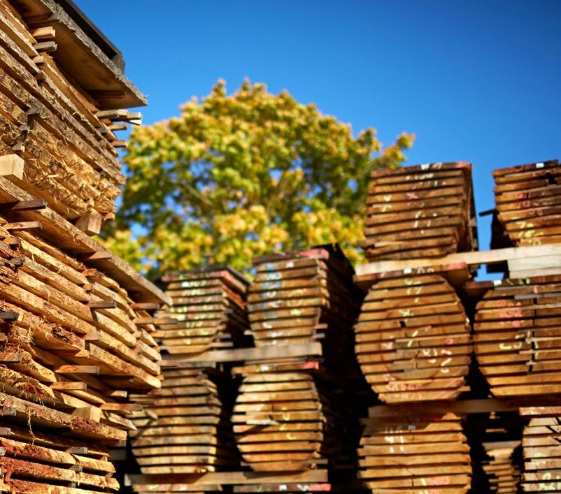 Le bois empilé à la scierie